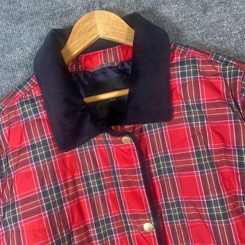 Talbots Quilted Barn Jacket Womens 2X Tartan Red Plaid Corduroy Collar Chore
